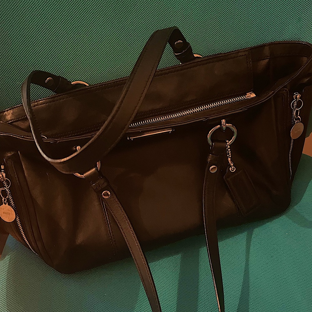 Black leather coach bag